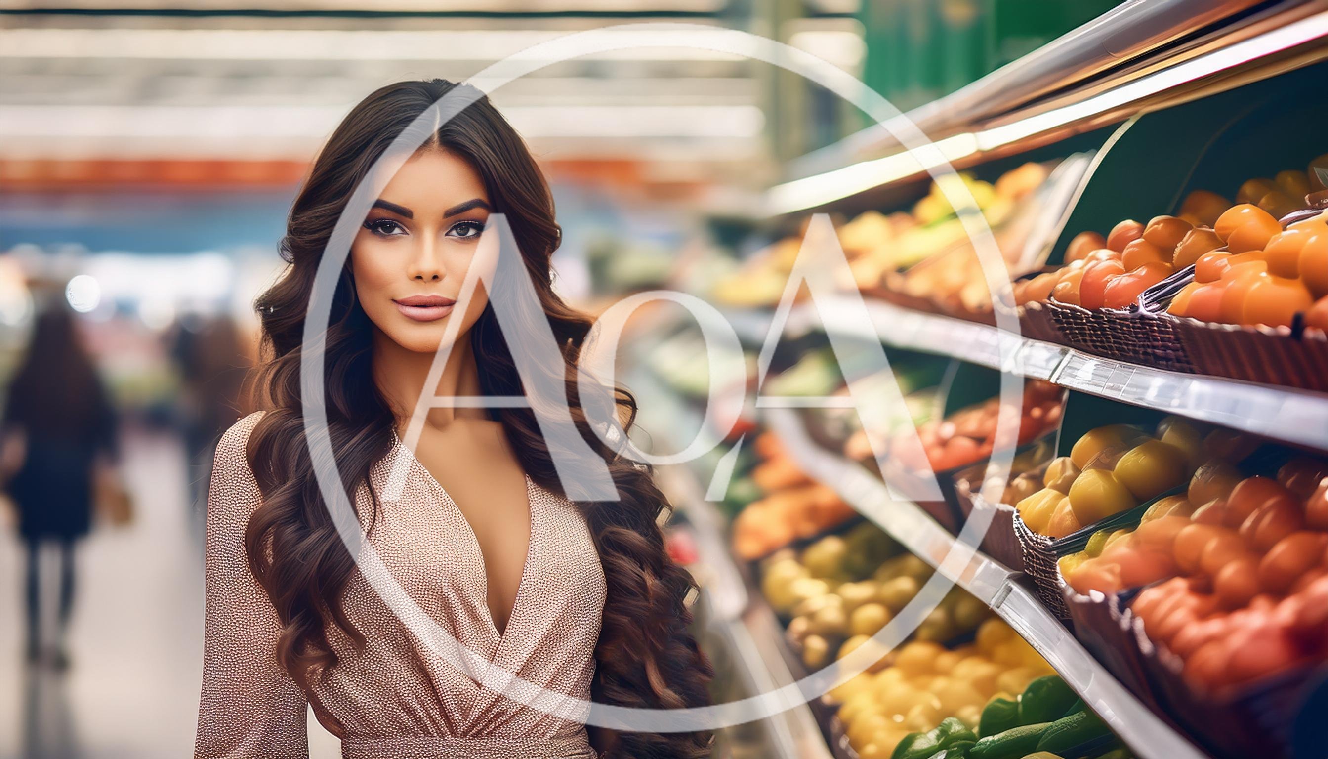 Elegant Woman Shopping For Fresh Produce In Supermarket