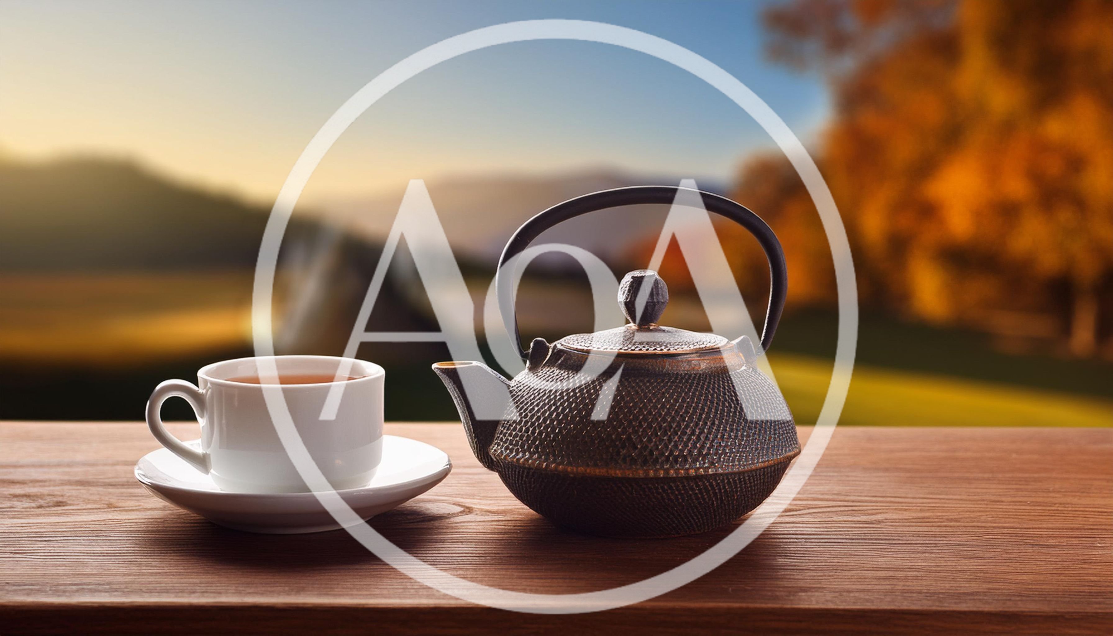 Cast Iron Teapot And Tea Cup On Wooden Table