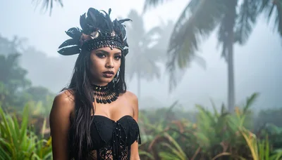Portrait of a Woman in Tribal Feather Headdress