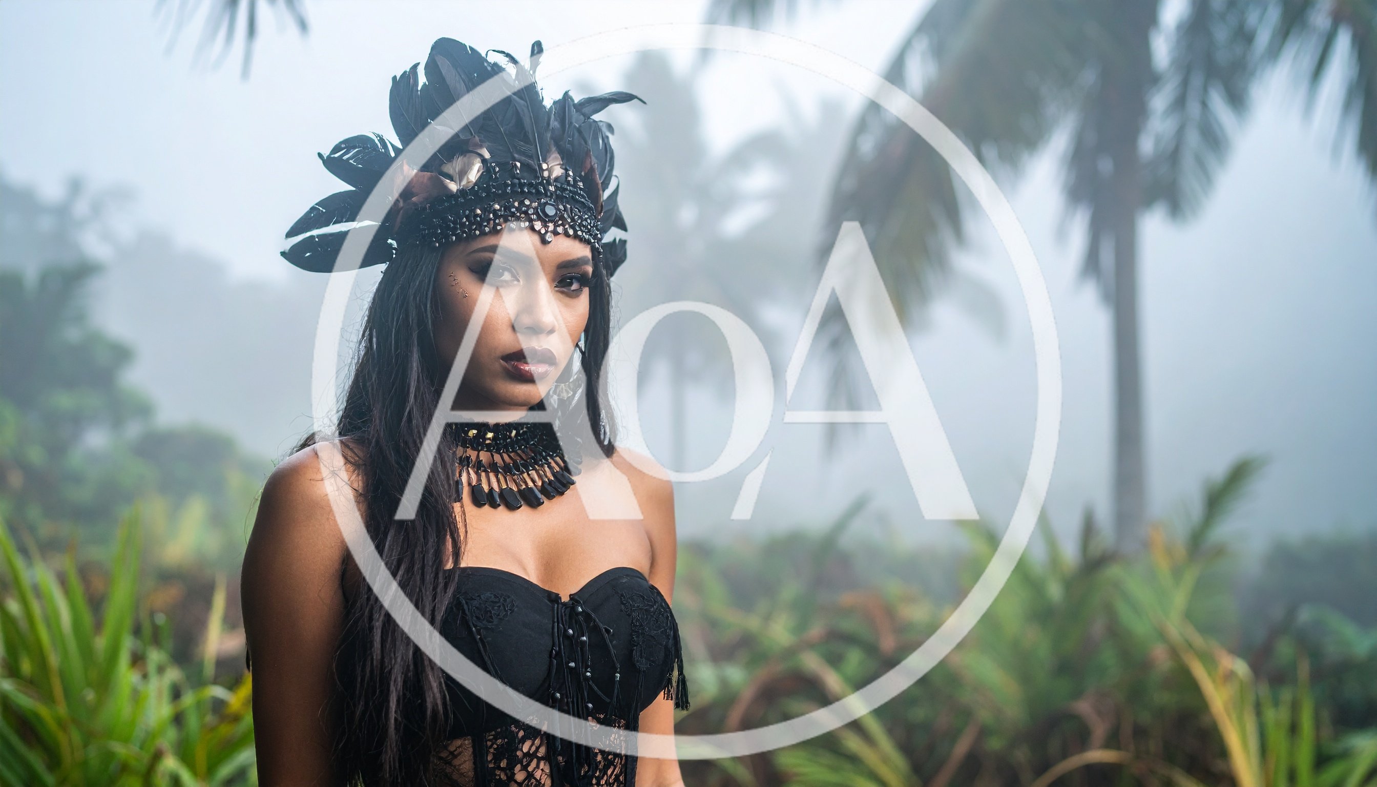 Portrait of a Woman in Tribal Feather Headdress