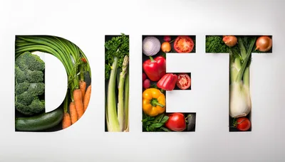 Fresh Vegetables Arranged To Spell The Word Diet