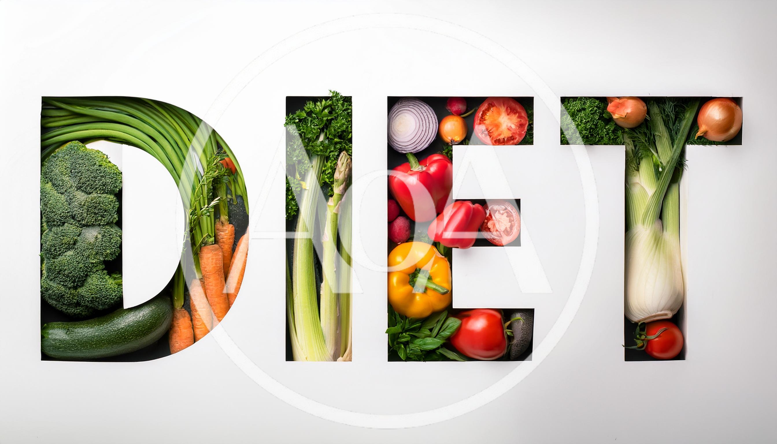 Fresh Vegetables Arranged To Spell The Word Diet