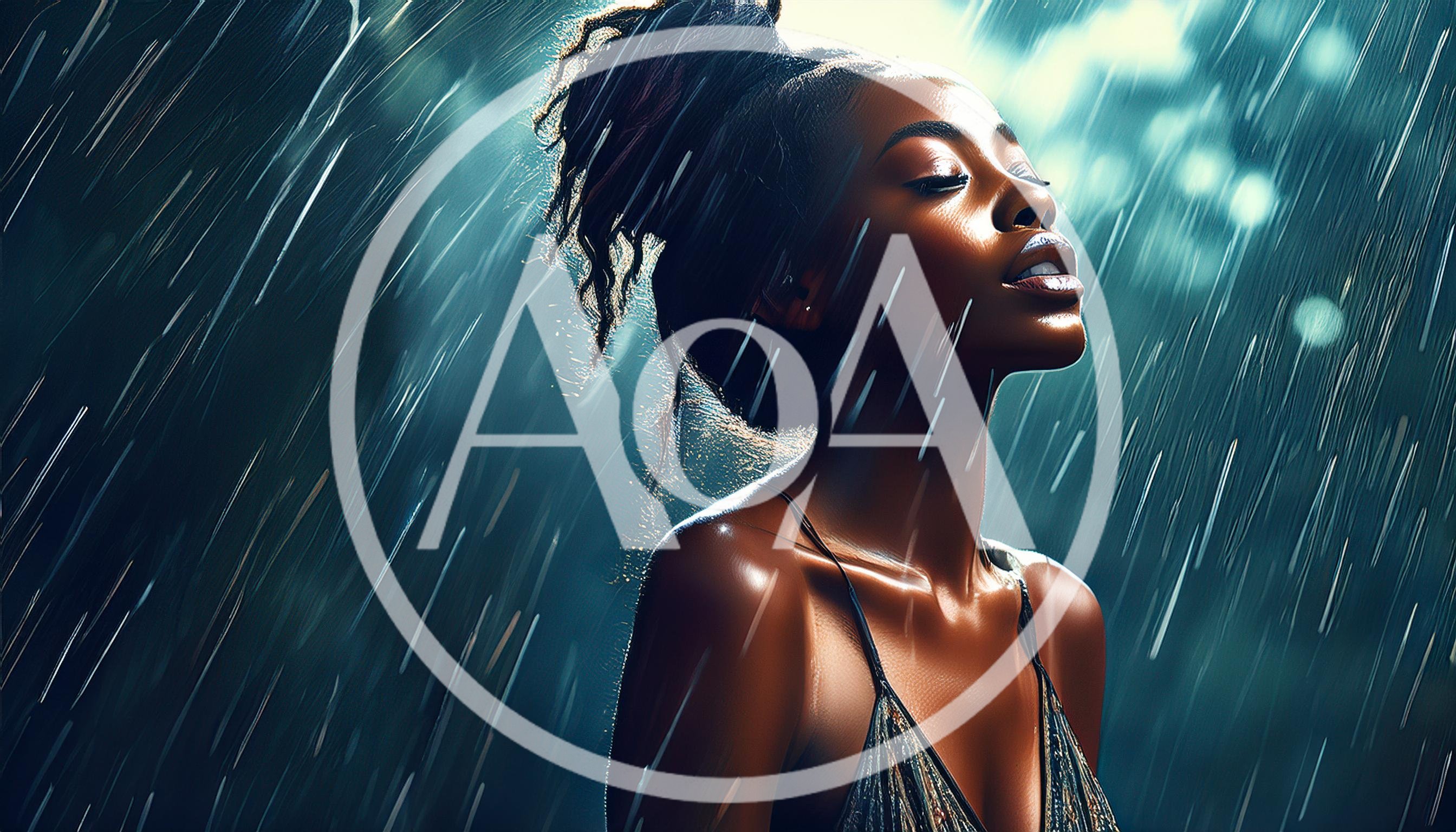Young Woman Standing Under Heavy Rain