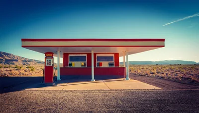 Vintage Red Gas Station In The Desert