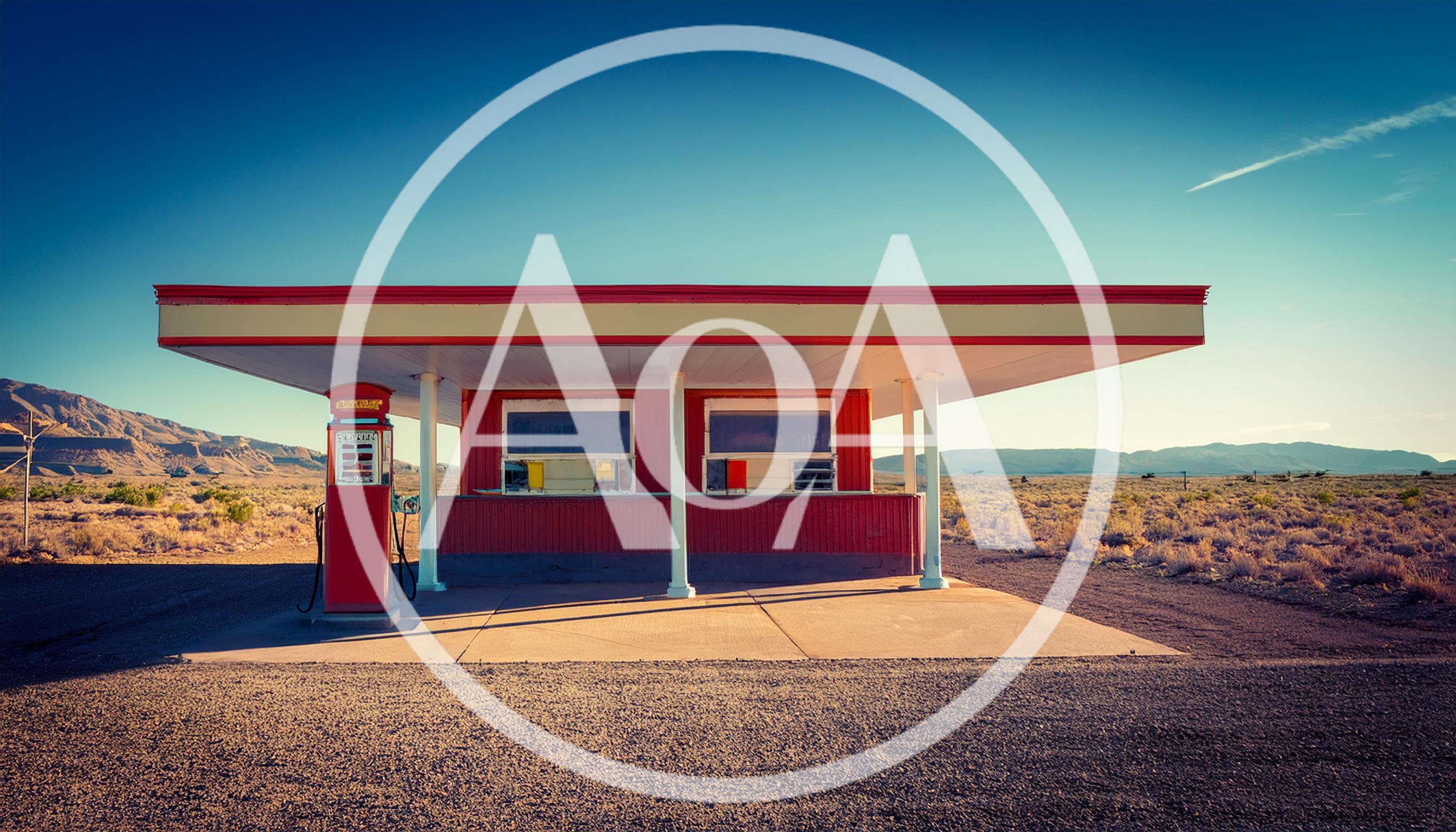 Vintage Red Gas Station In The Desert