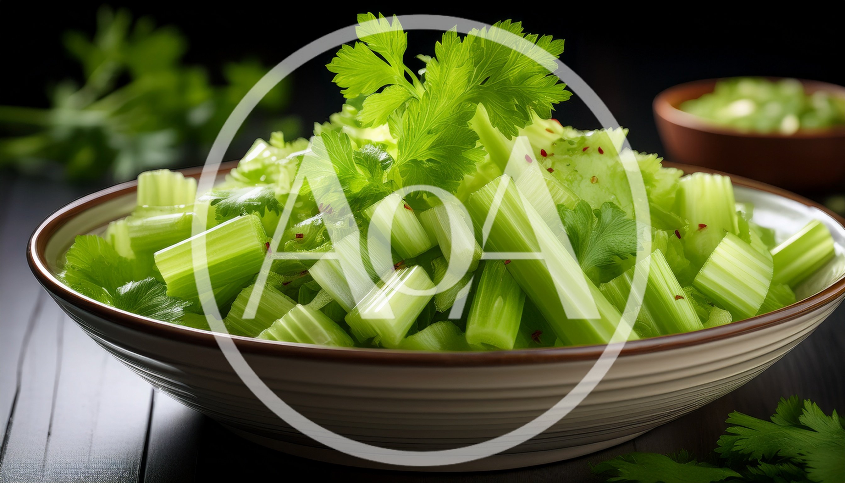 Fresh Chopped Celery Salad In A Ceramic Bowl