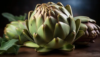 Fresh Globe Artichokes On A Wooden Table