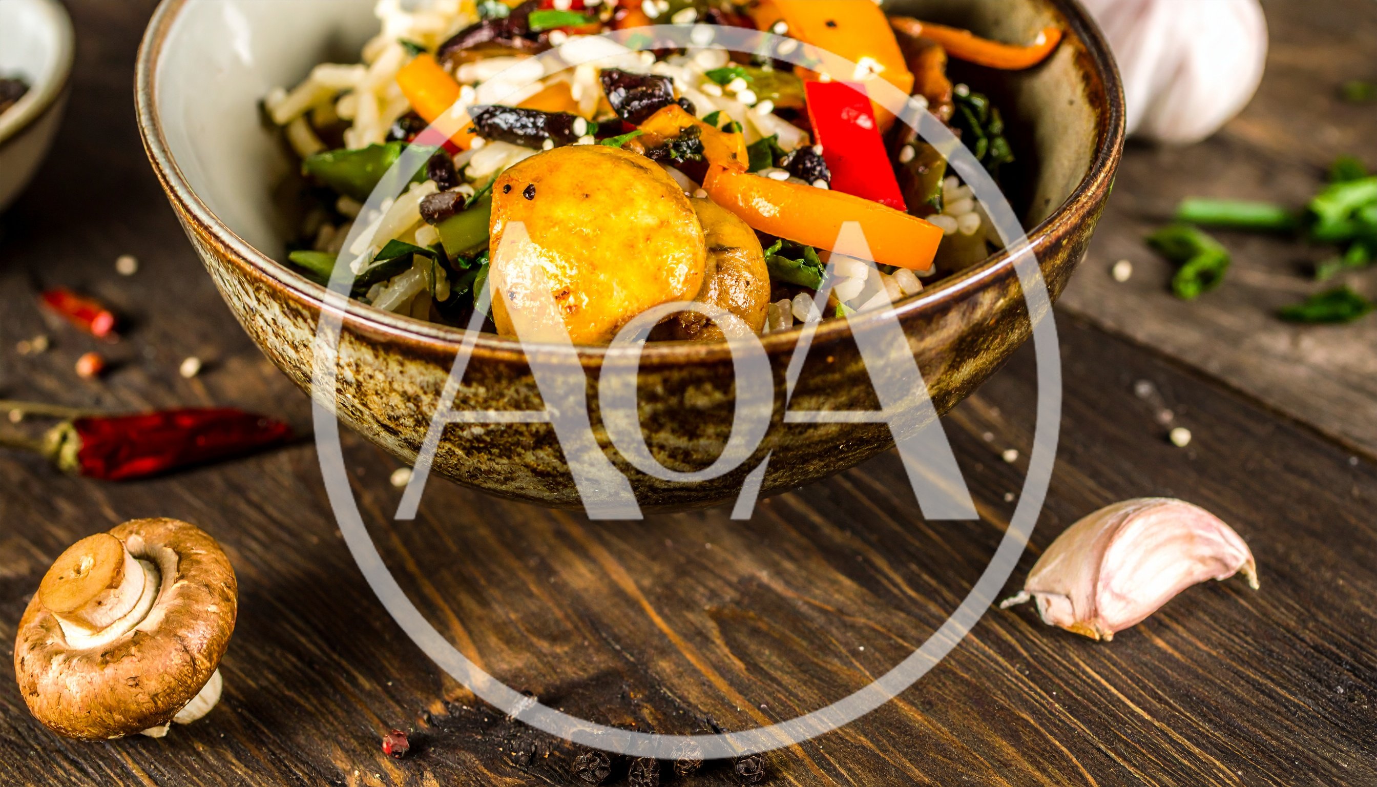 Stir Fry Rice Bowl with Vegetables and Mushrooms