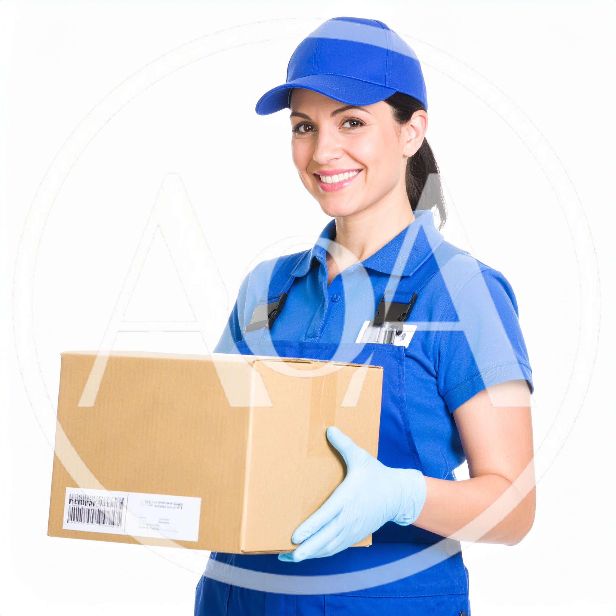 Smiling Delivery Woman Holding A Cardboard Box