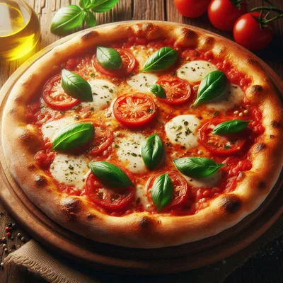 Fresh Margherita Pizza On A Wooden Serving Board