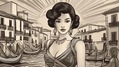 Vintage Illustration of a Woman in Venice