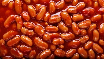 Close Up Of Baked Beans In Tomato Sauce