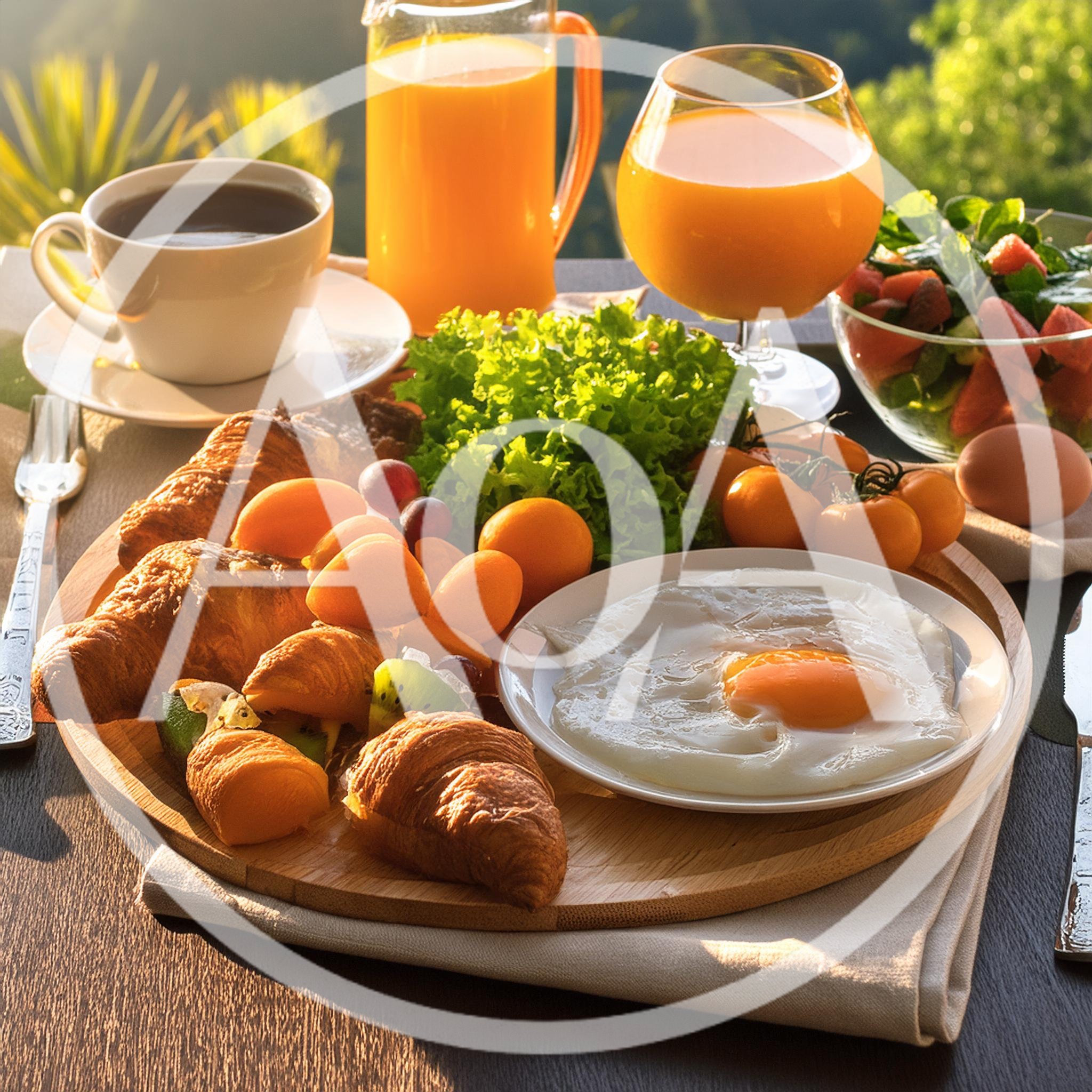 Healthy Breakfast Spread With Croissants And Fried Egg