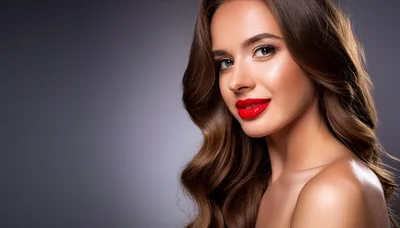 Portrait Of A Beautiful Woman With Red Lips