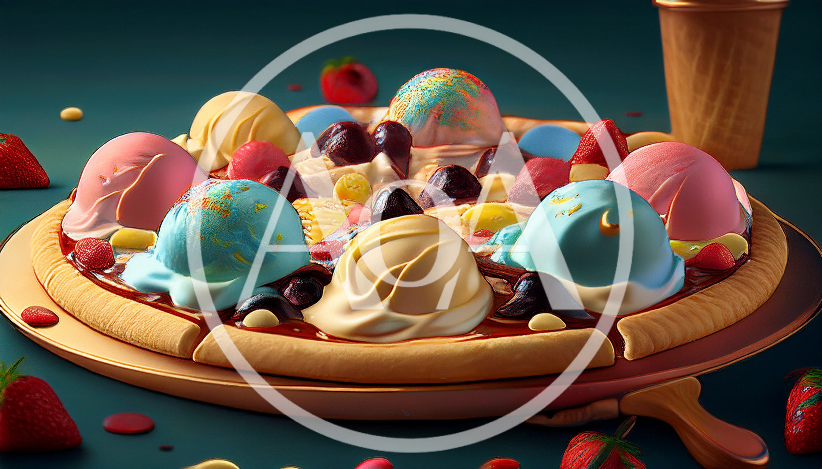 Dessert Pizza Topped With Colorful Ice Cream Scoops
