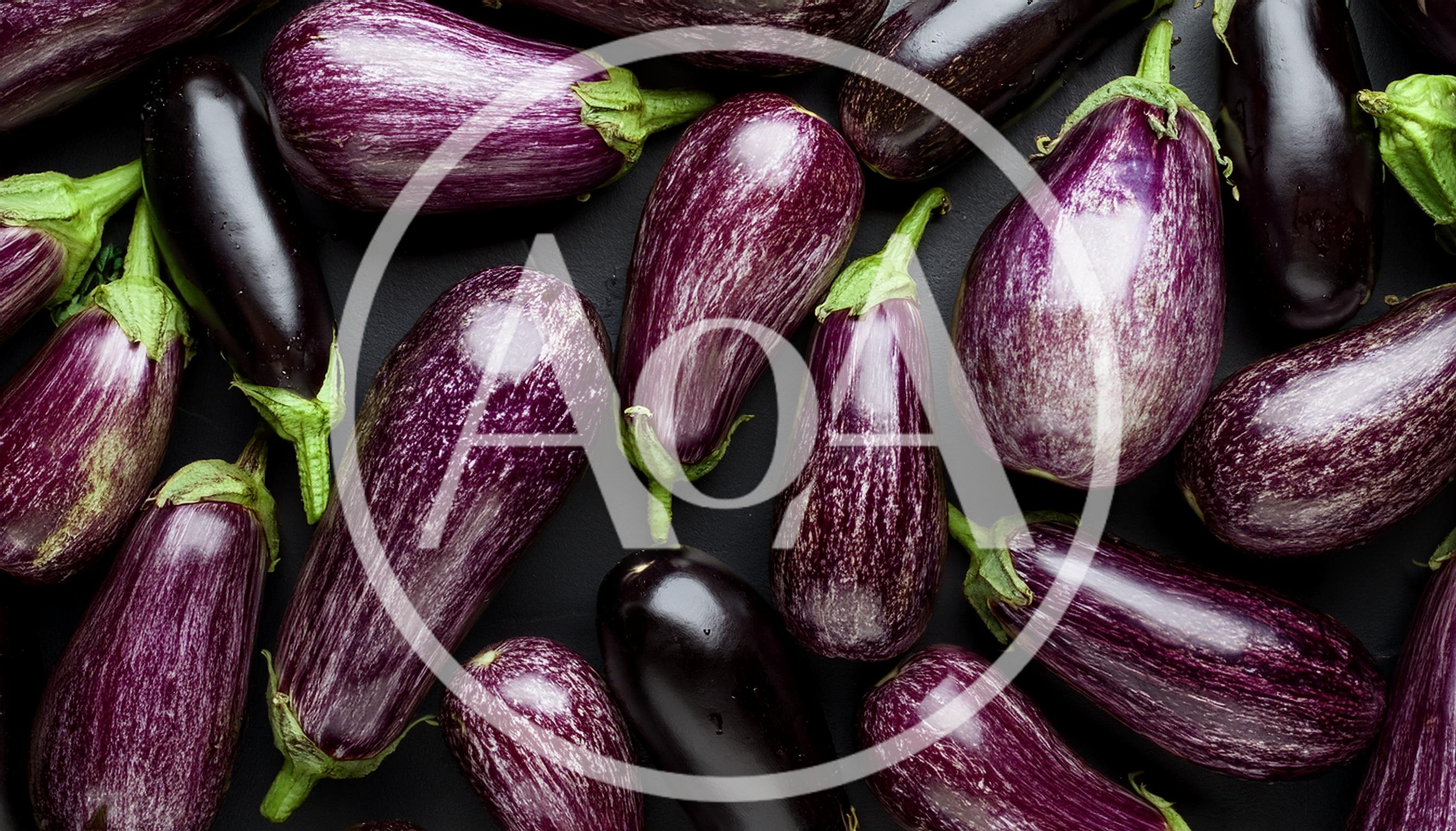 Fresh Purple Striped Eggplants On Dark Background