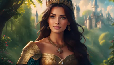 Portrait Of A Beautiful Fantasy Queen In Golden Armor