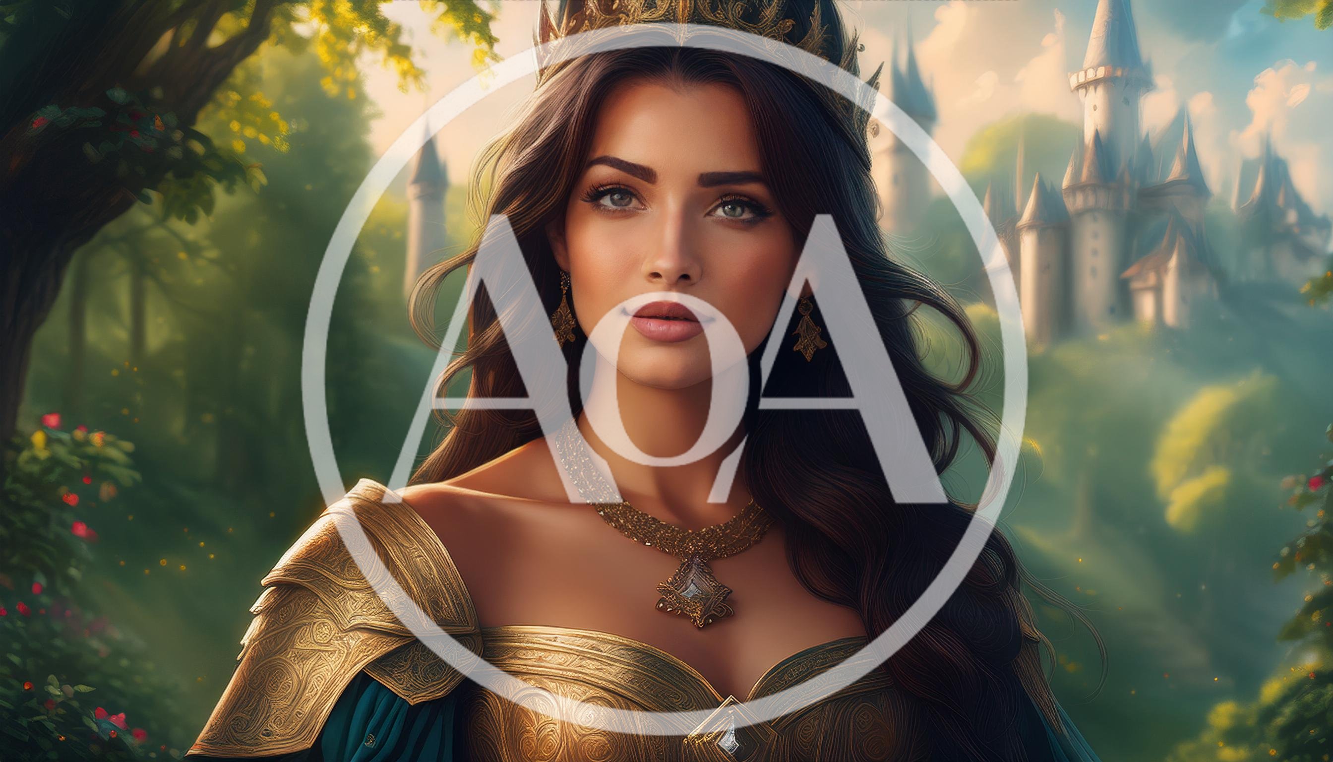 Portrait Of A Beautiful Fantasy Queen In Golden Armor