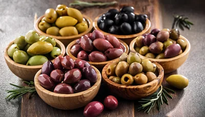Assorted Bowls Of Fresh Marinated Olives