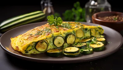 Zucchini Omelet Served On A Ceramic Plate