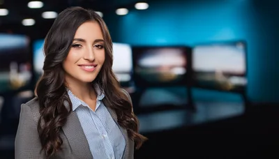 Professional Female News Anchor In A Television Studio