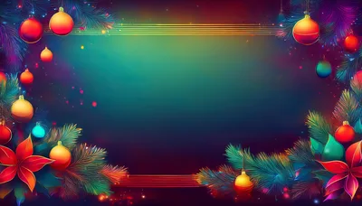 Festive Christmas Holiday Background With Ornaments And Poinsettias