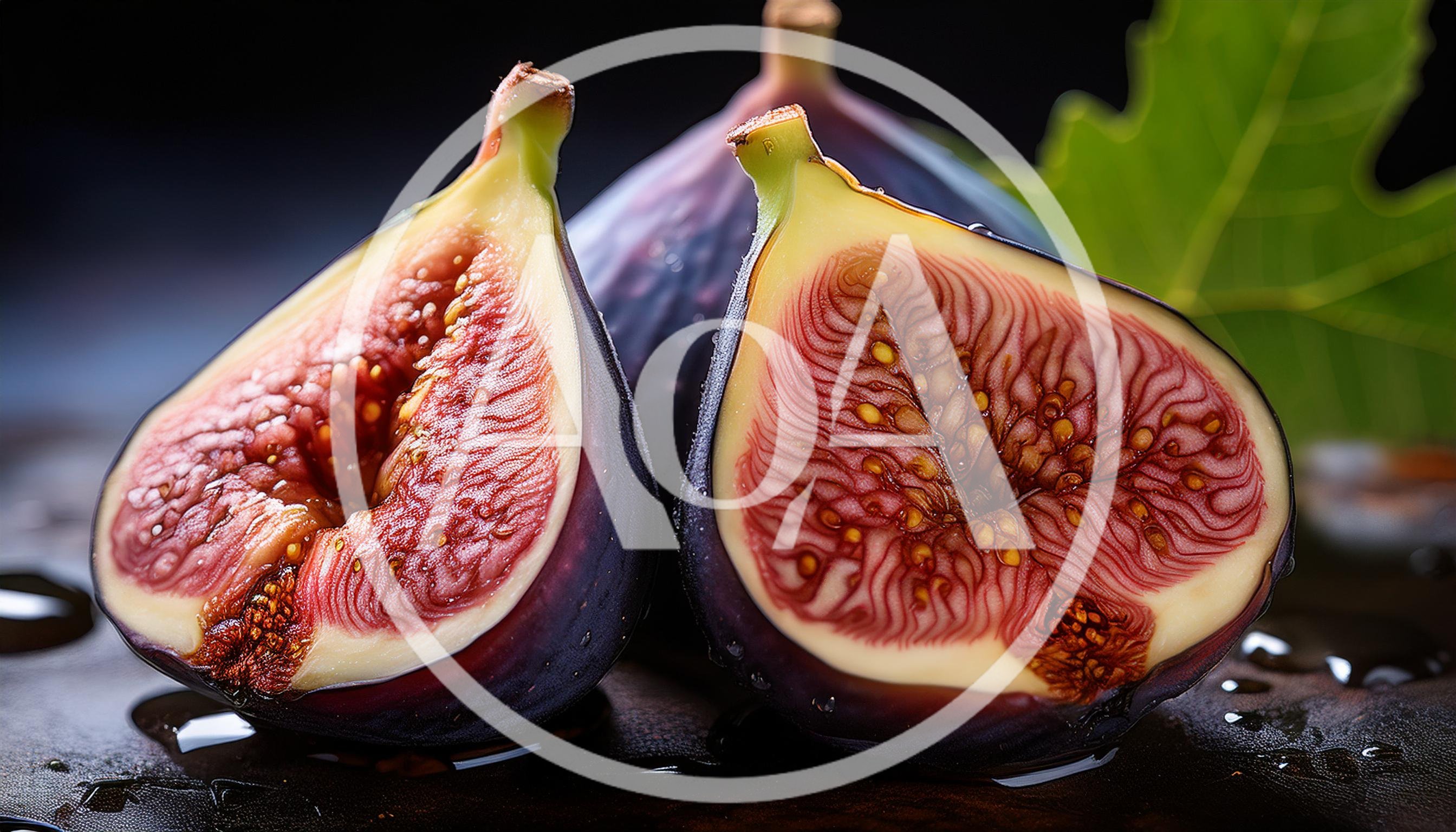 Two Halved Fresh Purple Figs On Dark Surface