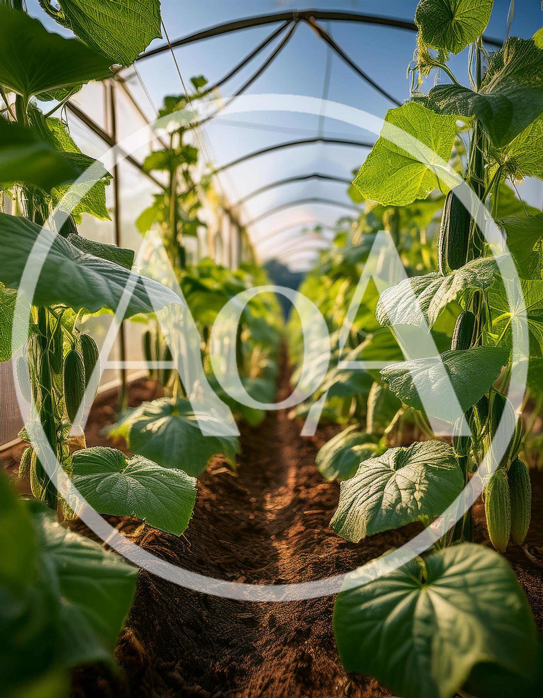 Cucumber Plants Growing Inside A Commercial Greenhouse