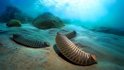 Prehistoric Trilobite Creatures Crawling On Sandy Ocean Floor