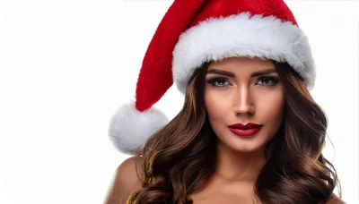Beautiful Woman Wearing A Santa Hat