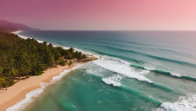 Aerial View Of Tropical Beach With Crashing Waves