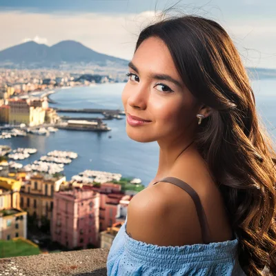 Young Woman Looking Back Over Shoulder In Naples Italy