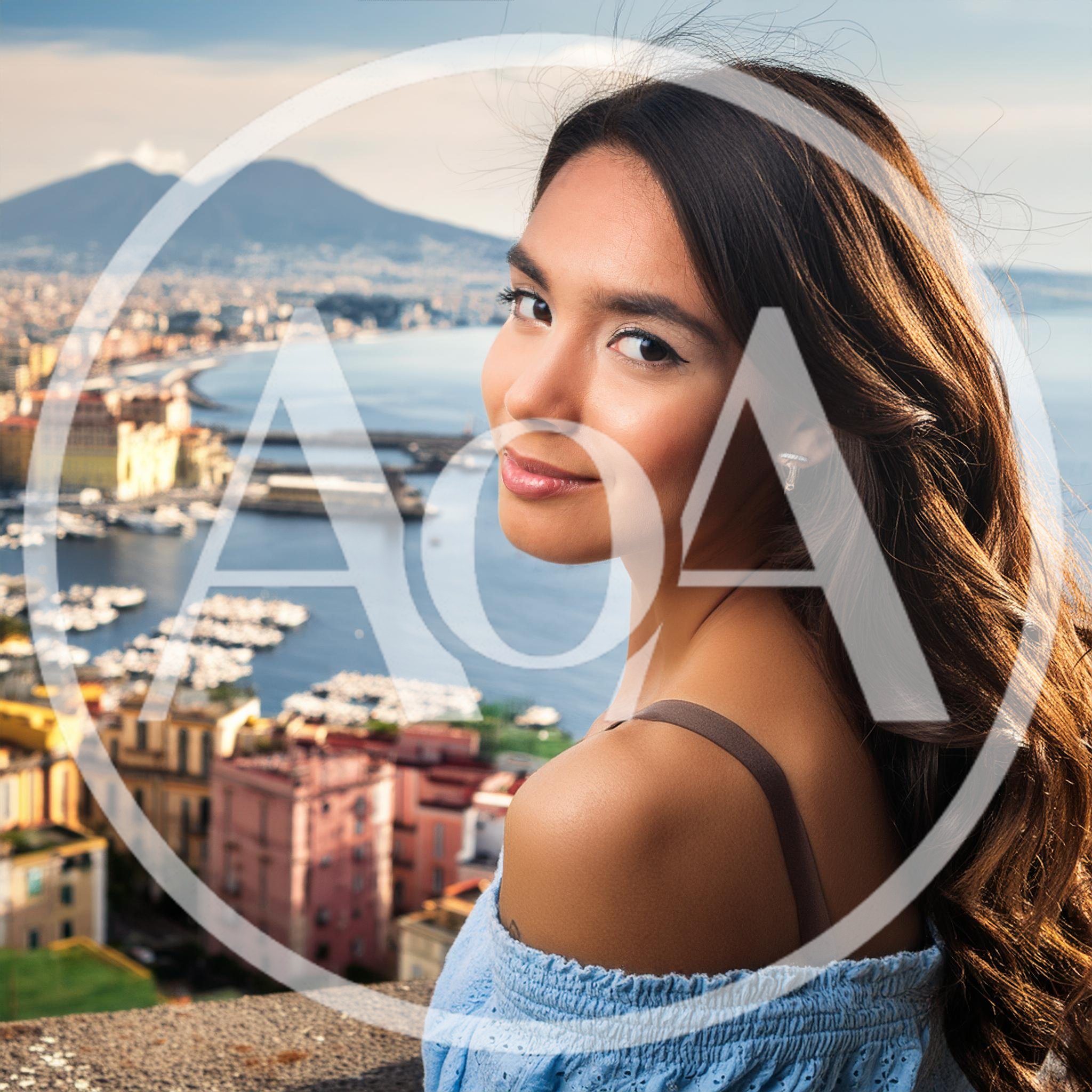 Young Woman Looking Back Over Shoulder In Naples Italy