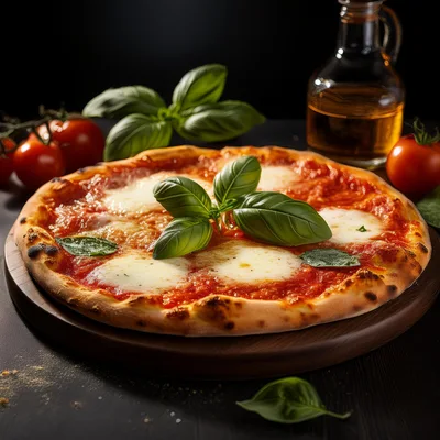 Fresh Margherita Pizza On A Wooden Serving Board