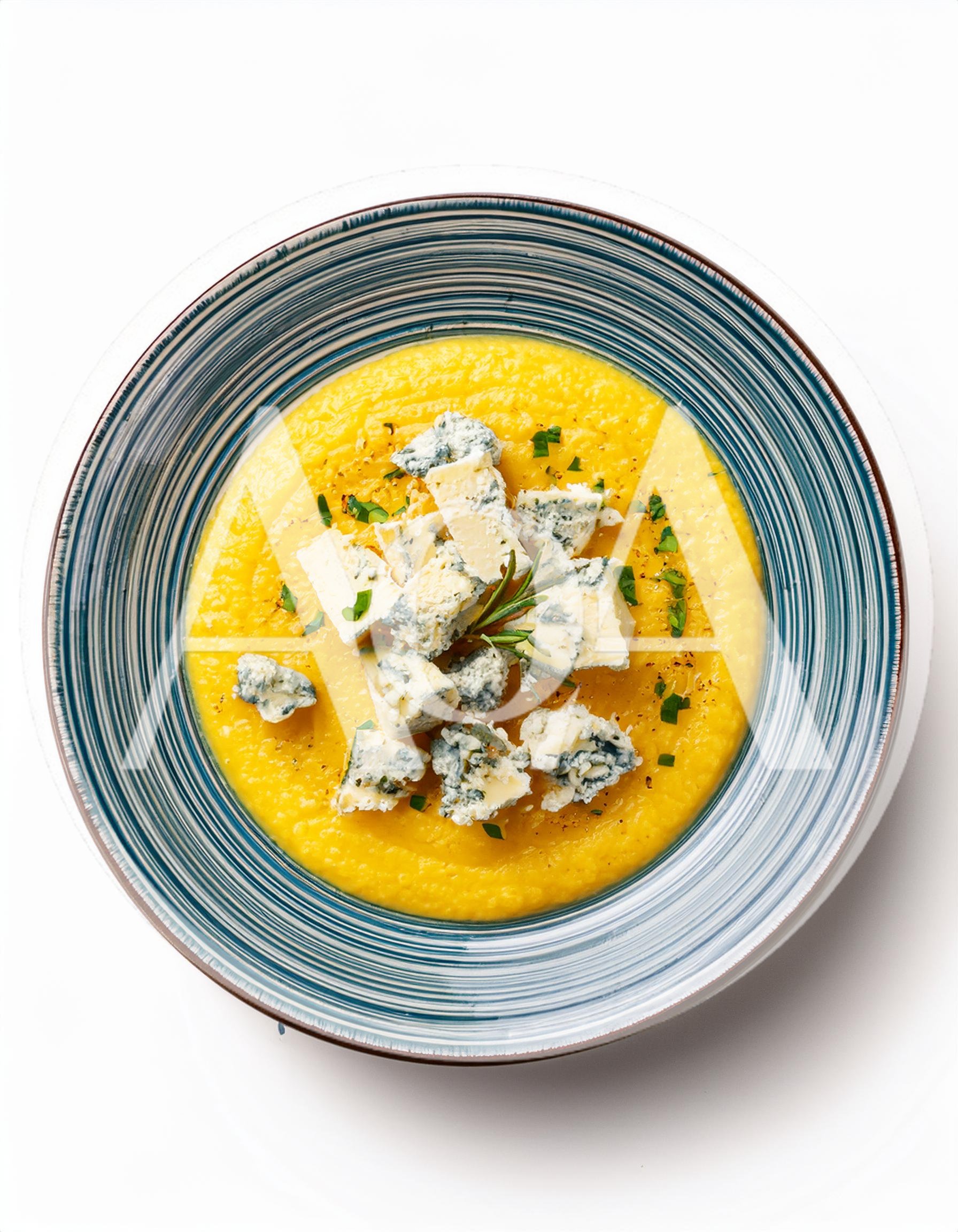 Creamy Pumpkin Soup Topped With Blue Cheese