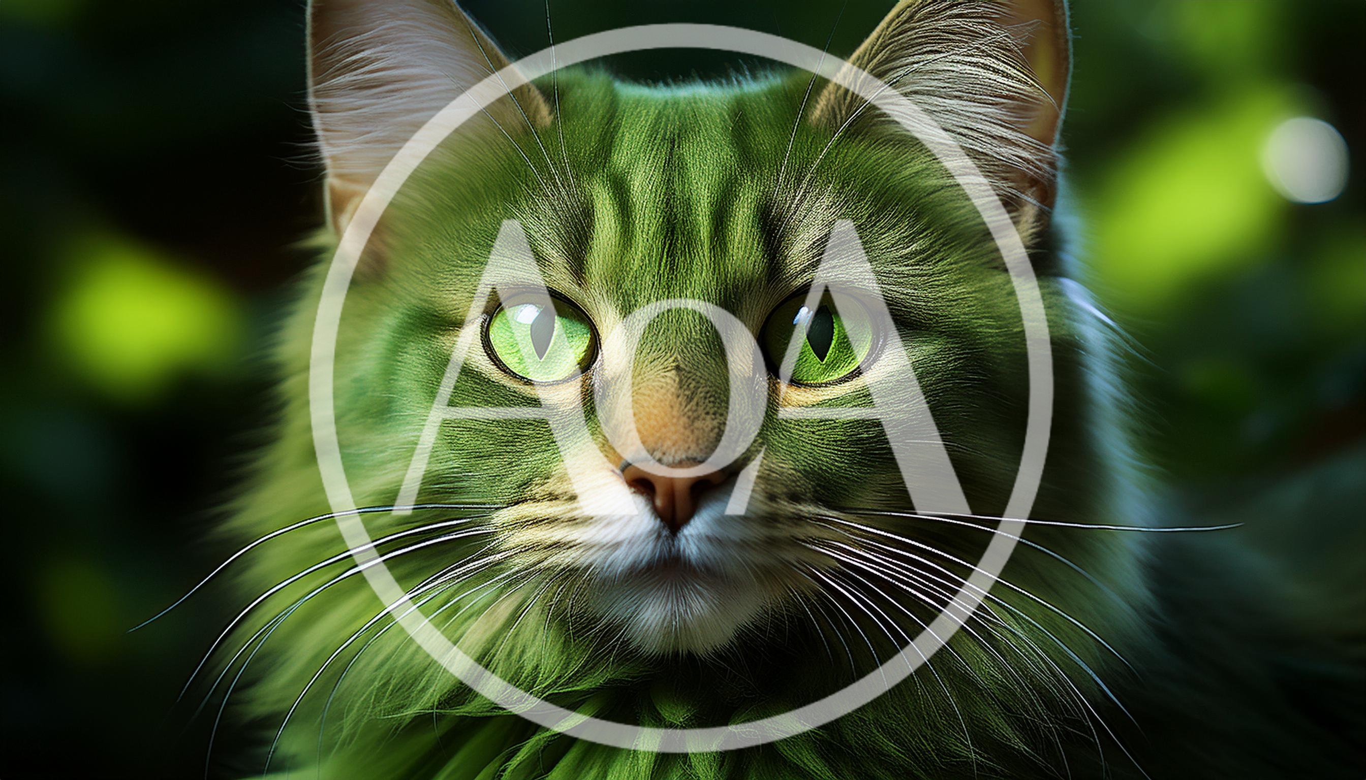 Close Up Portrait Of A Green Furry Cat