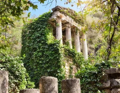 Ancient Roman Temple Ruins Overgrown With Ivy