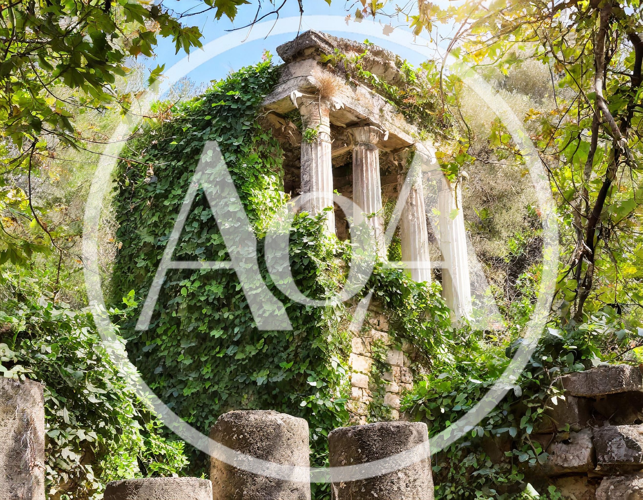 Ancient Roman Temple Ruins Overgrown With Ivy