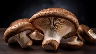 Fresh Shiitake Mushrooms Arranged On A Dark Surface
