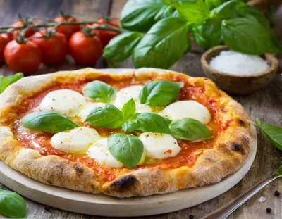 Fresh Homemade Margherita Pizza With Basil And Tomatoes