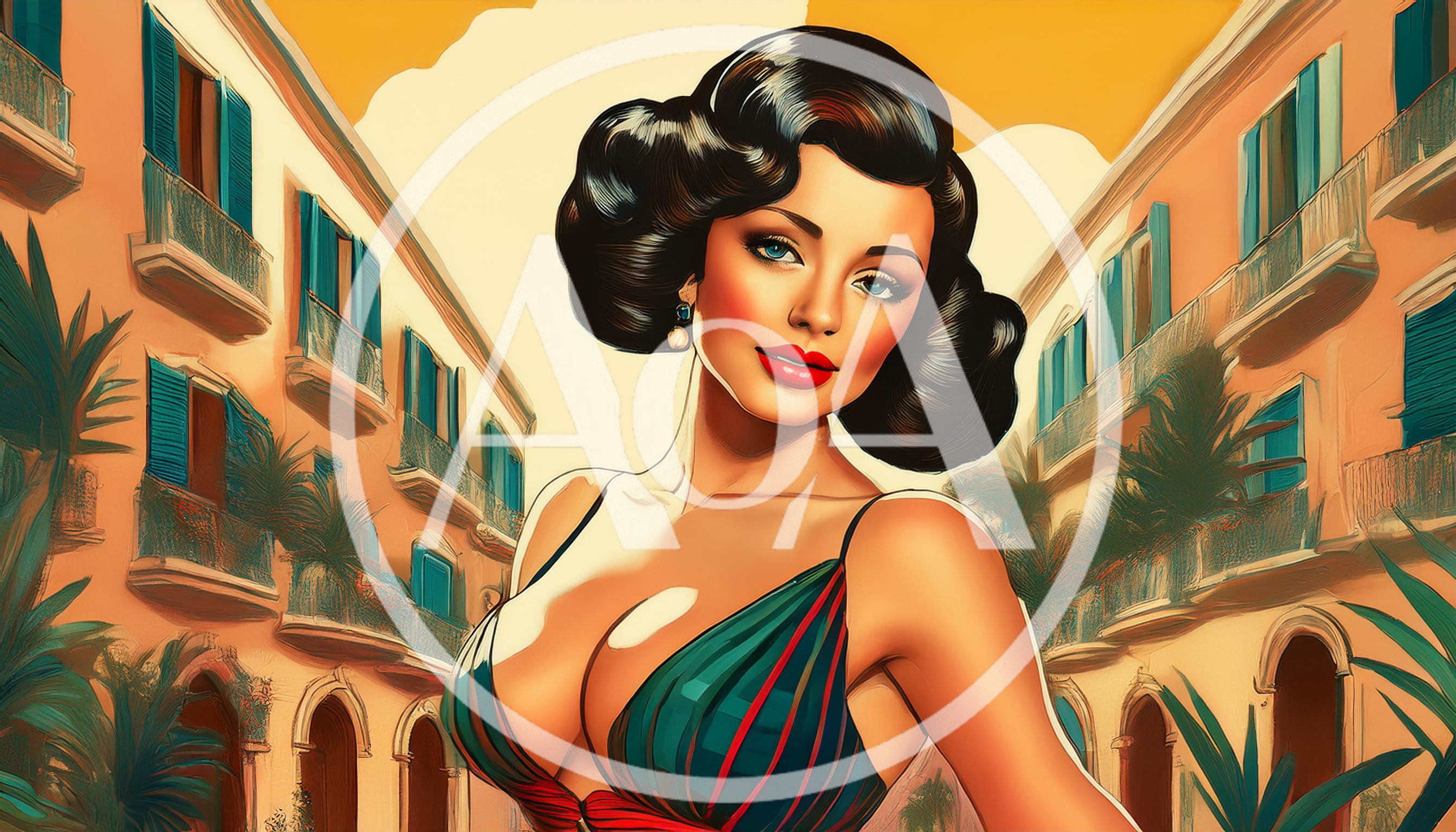 Vintage Style Portrait Of A Glamorous Woman In Italy