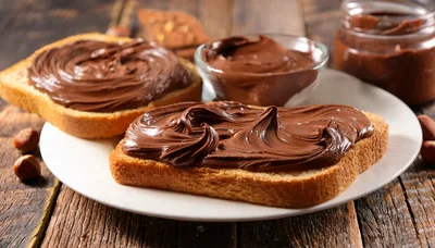 Chocolate Hazelnut Spread on Toasted Bread Slices