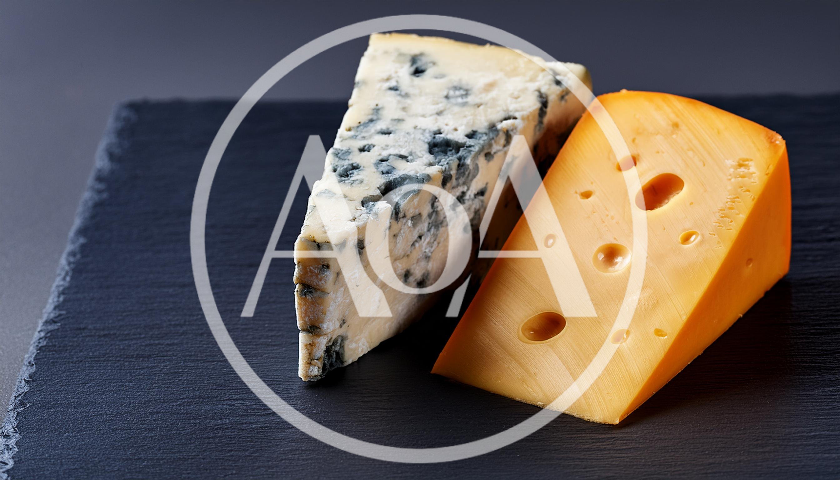 Wedge Of Blue Cheese And Swiss Cheese On Slate