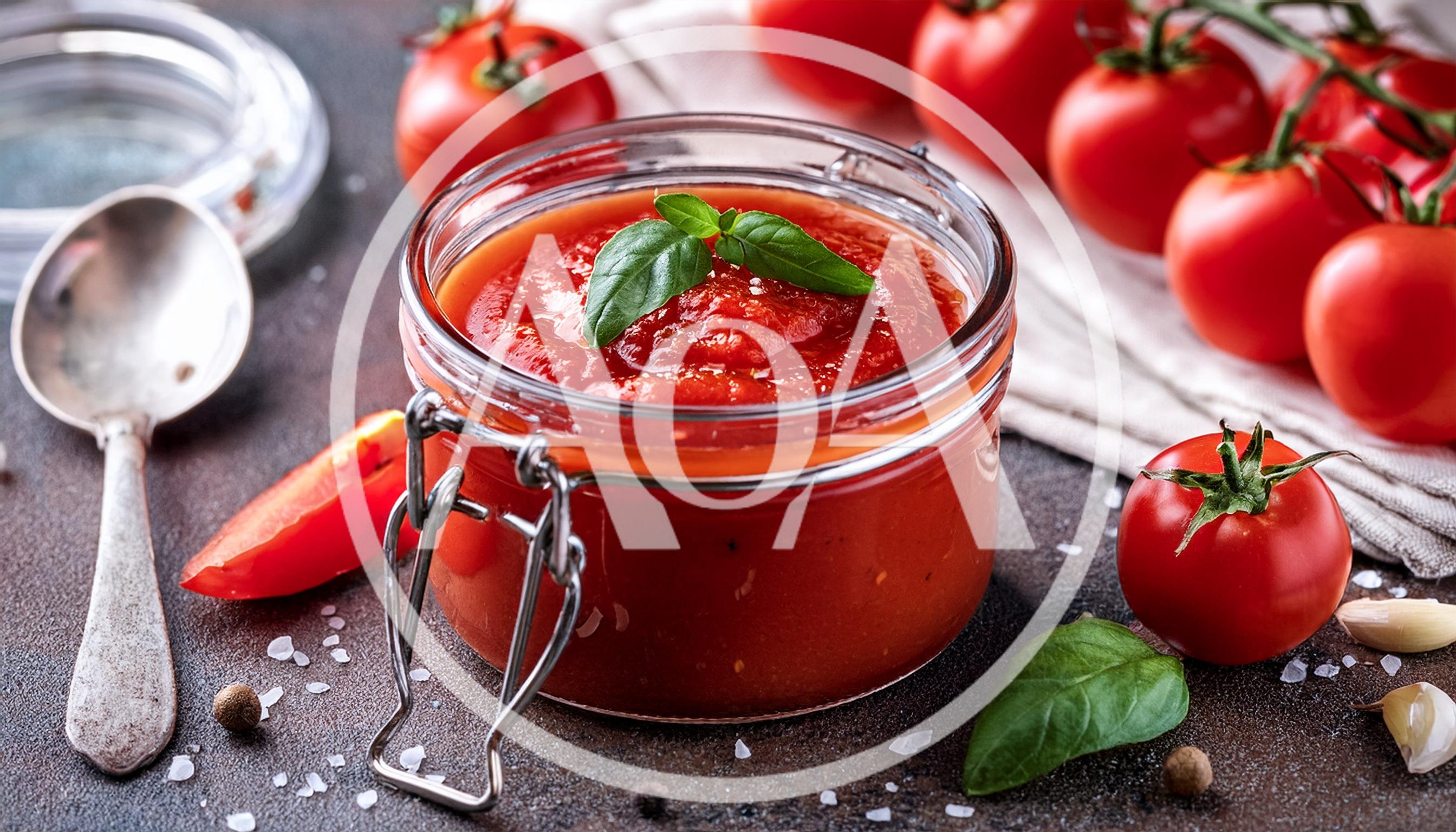 Glass Jar Of Homemade Tomato Sauce With Fresh Basil