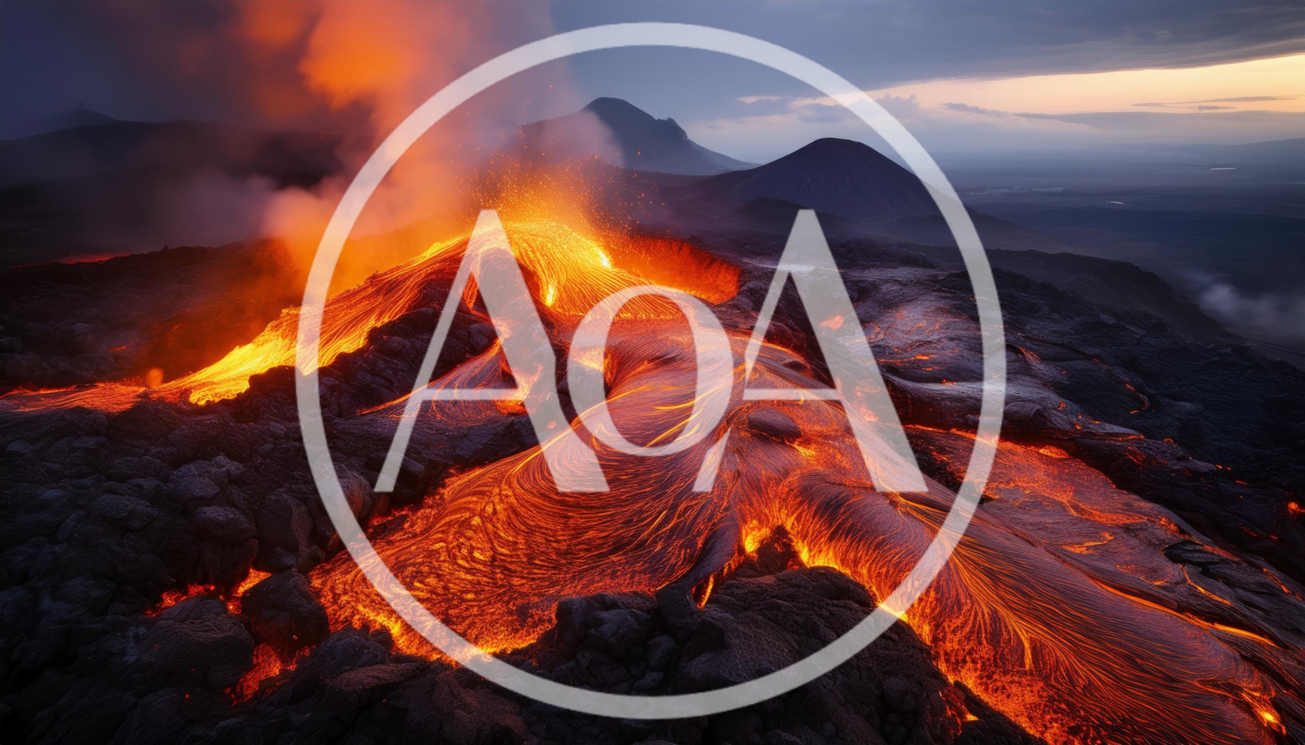 Active Volcanic Eruption With Flowing Molten Lava