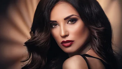 Portrait Of A Glamorous Woman With Dark Wavy Hair