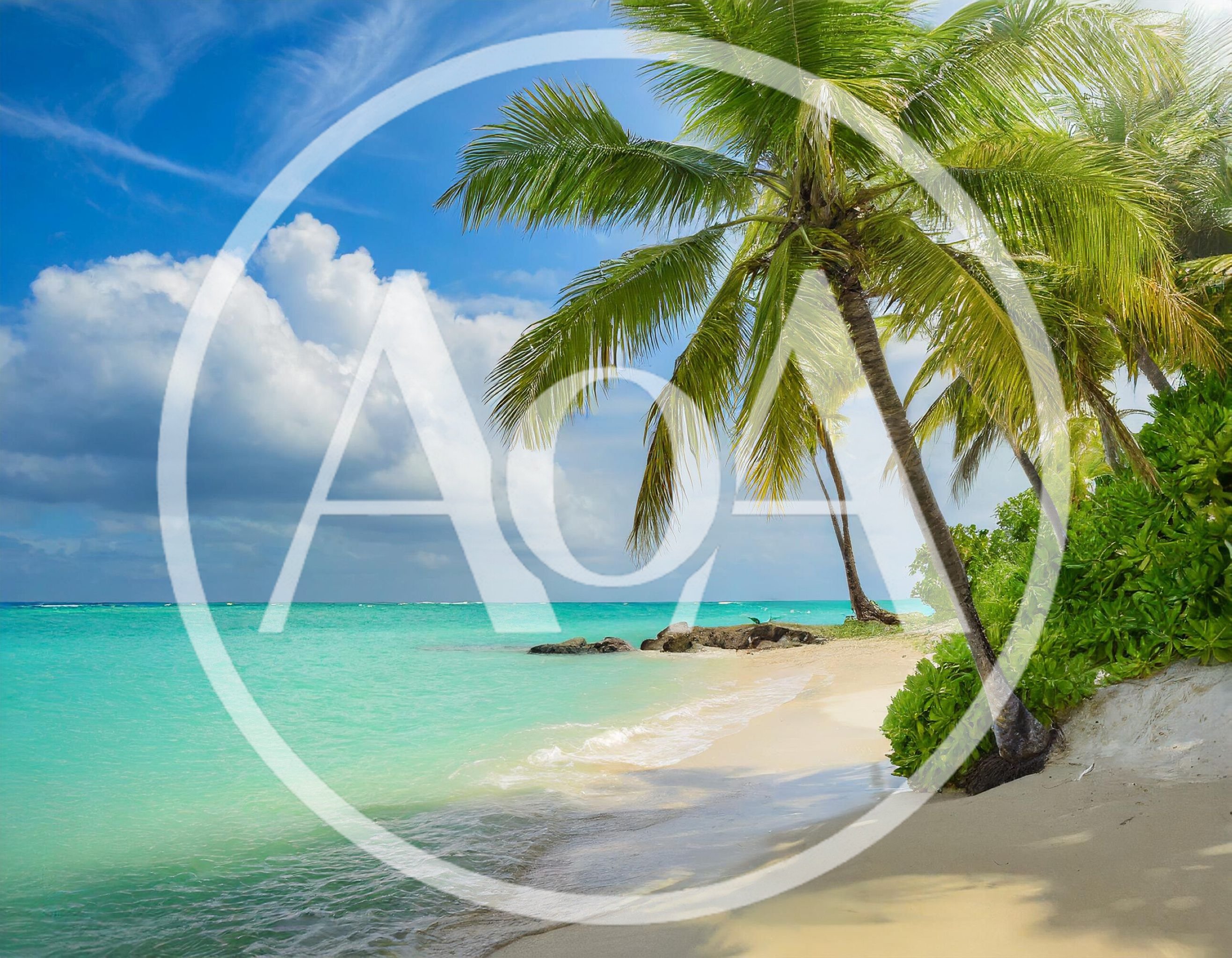 Tropical Beach Scene With Palm Trees And Turquoise Water