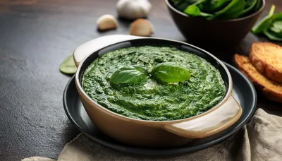Bowl Of Fresh Homemade Spinach Pesto Sauce