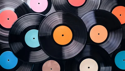 Top Down View Of Colorful Vinyl Records