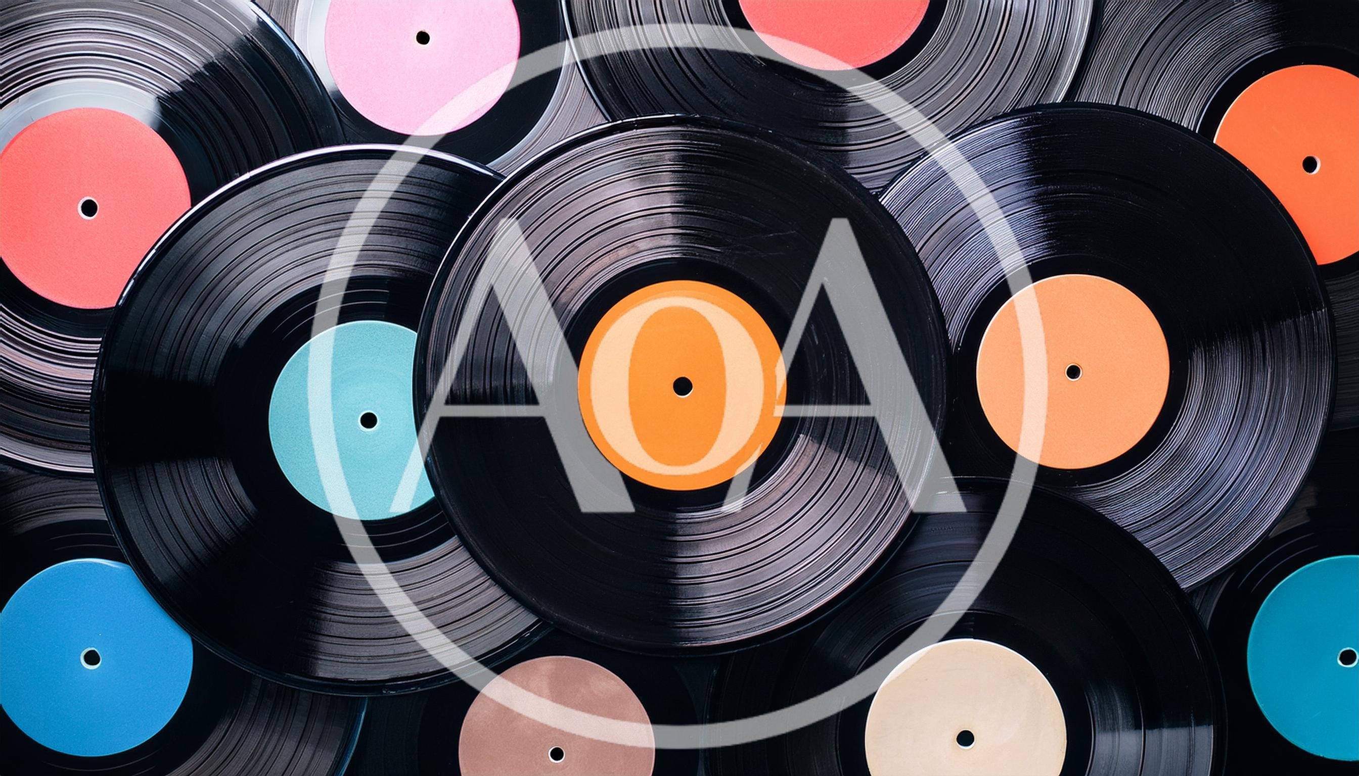 Top Down View Of Colorful Vinyl Records